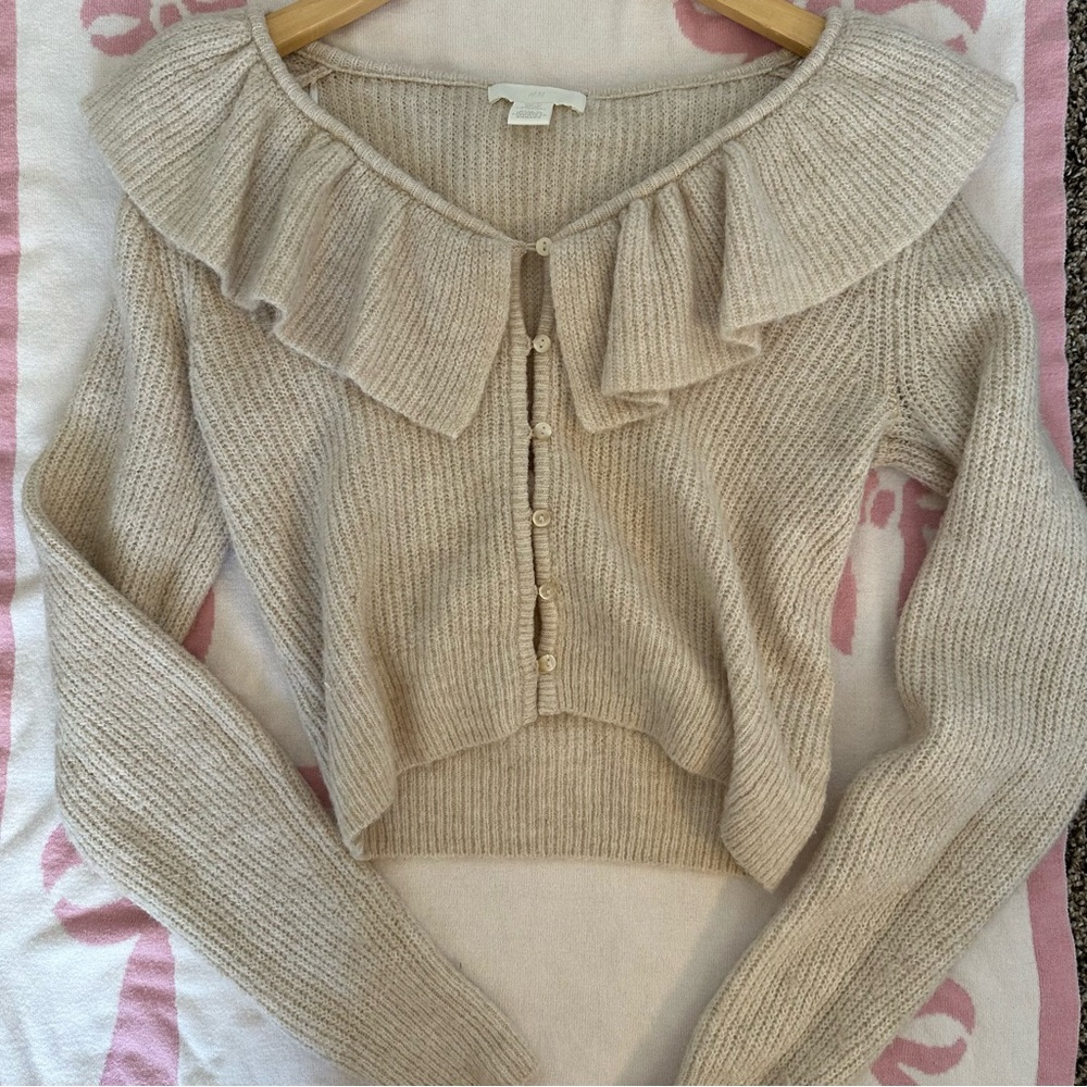 Women's Ruffled Beige Sweater